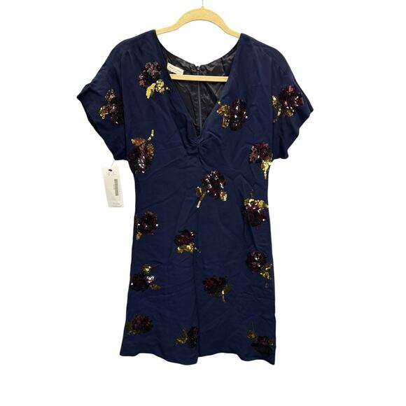 Dries Van Noten Navy Sequin Floral Viscose Mini Dress 36 US 4 Zip Back Party - Picture 4 of 12